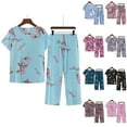 thumbnail image 1 of Jinhomg Womens Floral Pajamas 2 Piece Breathable Comfy Cotton Linen Loungewear Casual Loose Short Sleeve T-Shirts with Elastic Waist Pants 2025 Saving Multicolor XL, 1 of 4