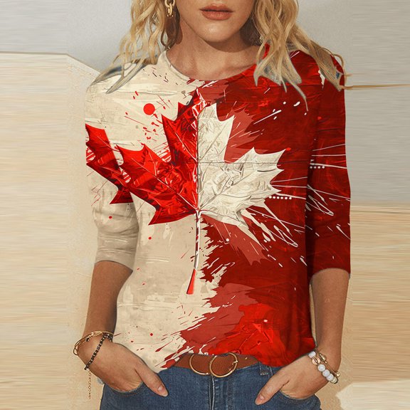 Jinhomg Womens Floral Tops 3/4 Sleeve 2024 Trendy Dressy Casual Summer Tees Cute Graphic Blouses Spring Saving Red XXXL