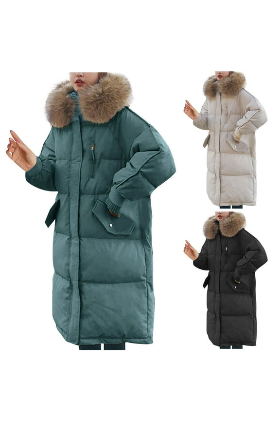 Womens Fluffy Hoodie Coat Soft Comfy Faux Fur Hooded Puffer Jacket Plus Size Thermal Long Length Double Closure Outerwear with Pockets Black XXXL