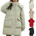 thumbnail image 1 of Jinhomg Womens Fluffy Winter Coat Oversized Comfy Long Length Stand Collar Puffer Jacket Fall Winter Thermal Winterproof Double Closure Outerwear with Pockets White M, 1 of 8