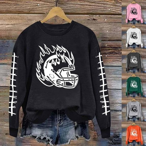 Jinhomg Womens Game Day Sweatshirts Cute Football Graphic Pullover Tops Lightweight Comfy Long Sleeve Crewneck Sweatshirt 2025 Saving White L