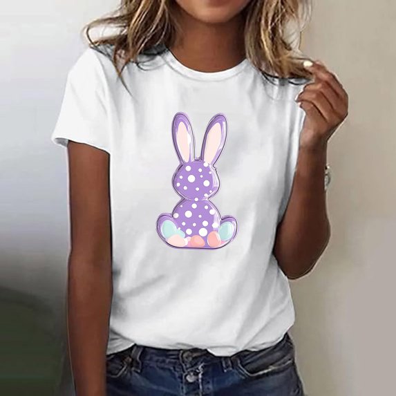 Jinhomg Womens Graphic Tees 2025 Cute Bunny And Easter Egg Print Holiday Tops Loose Fit Casual Short Sleeve Crew Neck Shirts Spring Summer Daily Wear Holiday Multicolor XL