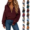 thumbnail image 1 of Jinhomg Womens Half Zip Hoodie Sweatshirt Casual Long Sleeve Cropped Pullover Tops with Gold Zipper XXL, 1 of 8