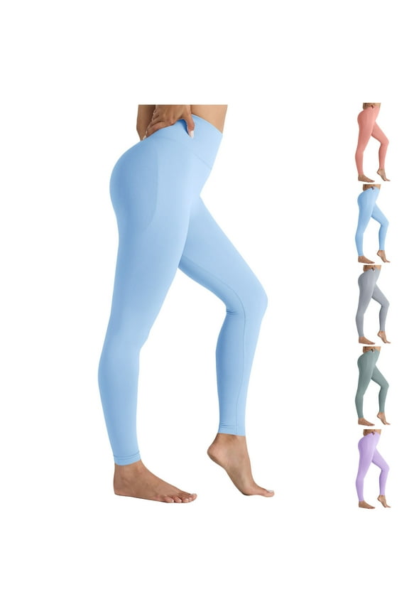 Womens High Waist Leggings Seamless Yoga Pants Tight Stretch Butt Lift Running Gym Workout Pants Lightweight Breathable Athletic Leggings Light Blue M