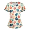 thumbnail image 1 of Jinhomg Womens Holiday Scrub Top Cute Easter Day Colored Eggs Graphic Tunic Blouse Casual Comfy Short Sleeve V-Neck Nursing Uniform Sales Today Clearance Multicolor S, 1 of 5