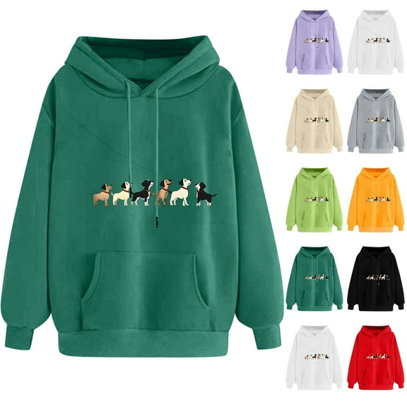 Jinhomg Womens Hooded Sweatshirt Cute Cartoon Graphic Lounge Tops Casual Comfy Long Sleeve Hoodie Pullover with Kangaroo Pocket Daily Wear Summer Saving Red M