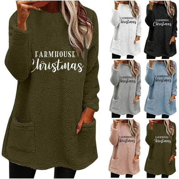 Jinhomg Womens Loose Fit Fleece Sweatshirts Casual Comfy Long Sleeve Sherpa Lined Pullover Plus Size Cute Letter Print Loungewear Tunic Tops with Pockets Light Blue XXXL