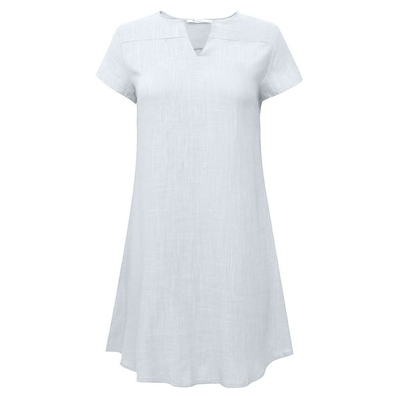Jinhomg Womens Loose T-Shirt Dress Flowy Comfy Cotton Linen Midi Plus Size Casual Solid Color V Neck Beach Dress Summer Vacation Dresses Todays Light Blue XXL