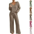 thumbnail image 1 of Jinhomg Womens Matching Lounge Set Ribbed Knit Long Sleeve Cozy V Neck Tracksuits And Long Pants Fall Winter Sweater Sets Khaki,L, 1 of 7