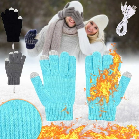 Jinhomg Womens and Mens Heated Gloves Windproof Comfy Touchscreen Gloves Outdoor Indoor USB Electric Heating Gloves Cold Weather Daily Wear Blue Free Size