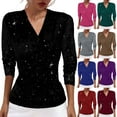 thumbnail image 1 of Jinhomg Womens Mesh Long Sleeve T-Shirts Glitter Sequin V Neck Ruched Cross Wrap Tops Dressy Casual Slim Fitted Blouse Regalos para mujeres Black L, 1 of 7