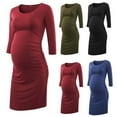 thumbnail image 1 of Jinhomg Womens Midi Pregnancy Dresses Casual Comfortable Maternity Dress Fall Winter Long Sleeve Crew Neck Bodycon Dresses Summer Saving Army Green L, 1 of 6