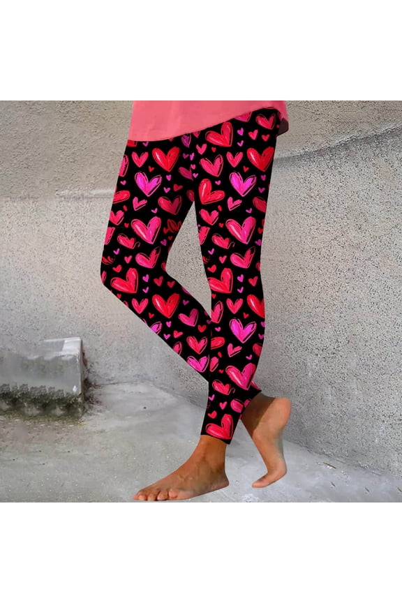 Womens Milk Silk Leggings Cute Heart Graphic Yoga Pants Fall Winter Thermal Ankle Length High Waist Tights Ladies Valentine's Day Gifts Winter Saving Multicolor XXL