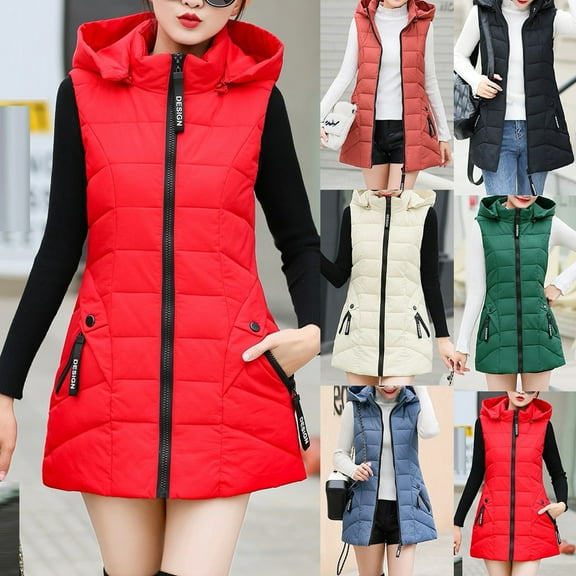 Jinhomg Womens Padded Vest Comfy Sleeveless Zip Up Hooded Vests Fall Winter Warm Quilted Vest with Zipper Pockets Spring Saving Pink XXXXXL