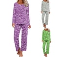 thumbnail image 1 of Jinhomg Womens Pajama Sets Floral Print Long Sleeve Crew Neck Tops and Pants Set Soft Sleepwear Pjs 2 Piece Loungewear Purple M, 1 of 7