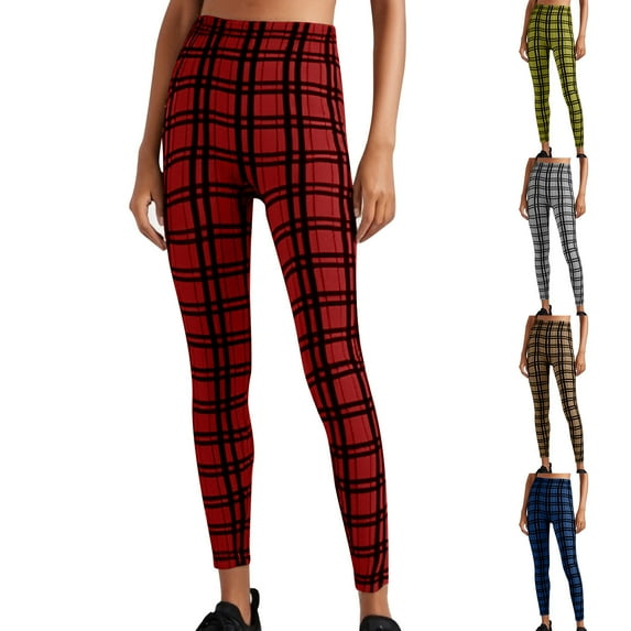 Jinhomg Womens Plaid Legging Buttery Soft Comfy High Waist Yoga Pants Slim Fit Casual Ankle Length Pajamas Pant Daily Wear Spring Saving Blue S