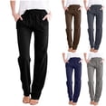 thumbnail image 1 of Jinhomg Womens Plain Pants Baggy Casual Solid Cotton Linen Lounge Pants Lightweight Comfy Elastic Drawstring Waist Trousers with Pockets Sales Today Black XXL, 1 of 8