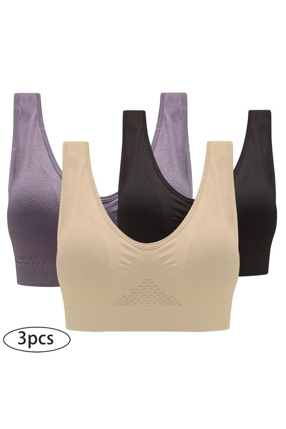 Womens Plus Size Athletic Bra Comfy Full Coverage Push Up Wireless Bras 3 Pack Medium Support Workout Bras No Underwire Multicolor XL