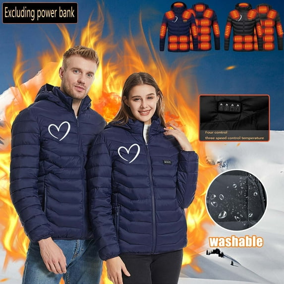 Jinhomg Womens Plus Size Hooded Heated Jacket Men Warm Cozy 21 Heated Zones Heating Coat Unisex Winter Down Jackets Without Battery 90 off Clearance Sale Black XXXL