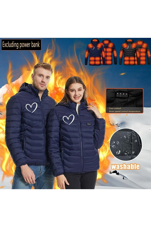 Womens Plus Size Hooded Heated Jacket Men Warm Cozy 21 Heated Zones Heating Coat Unisex Winter Down Jackets Without Battery Winter Saving Blue XL