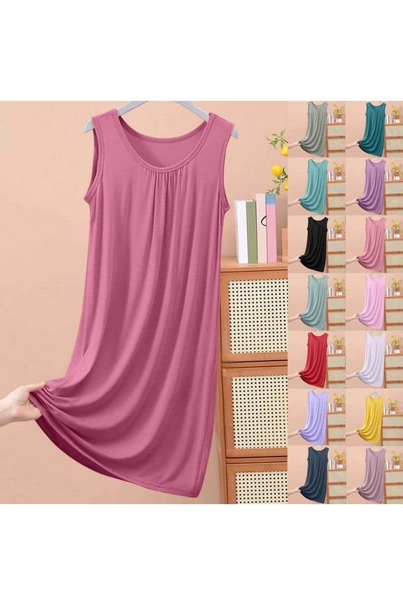 Womens Plus Size Lounge Dress Soft Comfy Sleeveless Midi Tank Dresses Casual Loose Crew Neck Summer Nightgowns White XXXXXL