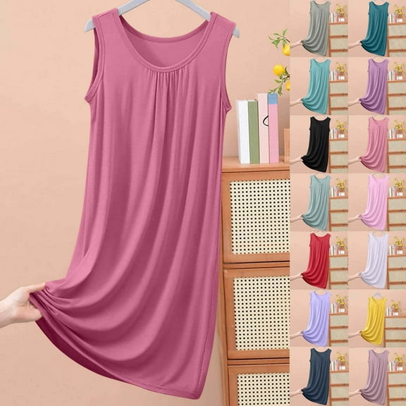 Jinhomg Womens Plus Size Lounge Dress Soft Comfy Sleeveless Midi Tank Dresses Casual Loose Crew Neck Summer Nightgowns Wine XXL
