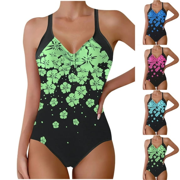 Jinhomg Womens Plus Size One Piece Bathing Suit Trendy Tropical Printed Modest Swimsuit Lightweight Comfy High Waisted Bathing Suit 90 off Clearance Sale Blue M