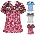 thumbnail image 1 of Jinhomg Womens Plus Size Scrubs Tops Elegant Cute Floral Print Nursing Uniform Lightweight Comfy Short Sleeve V-Neck Tunic Blouse with Pockets Spring Saving Today Clearance Blue L, 1 of 5
