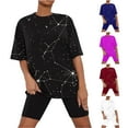 thumbnail image 1 of Jinhomg Womens Plus Size Summer Pajamas 2 Piece Lightweight Loungewear 2025 Novelty Star Print Crew Neck Tees with Short Pants Fall Saving White S, 1 of 6