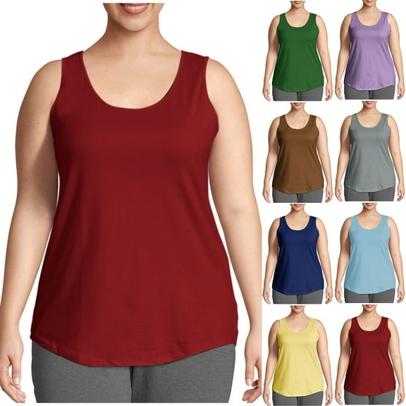 Jinhomg Womens Plus Size Tanks Loose Fit Sleeveless Crew Neck Cami Shirts Casual Comfy 5Xl Spring Summer Tanks Lightweight Breathable Daily Wear Brown XXL