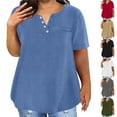 thumbnail image 1 of Jinhomg Womens Plus Size Tops Short Sleeve Henley V Neck Shirt Summer Casual Loose Button Up T Shirts Basic Solid Work Blouses Army Green XXXXXL, 1 of 6