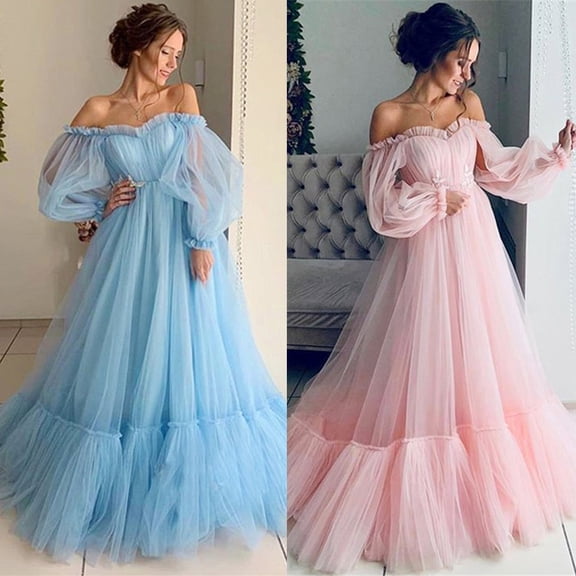 Jinhomg Womens Puffy Tulle Prom Dress Elegant off The Shoulder Maxi Dresses formal Tiered Mesh Evening Ball Gowns Pink XL
