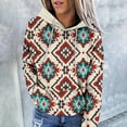 thumbnail image 1 of Jinhomg Womens Retro Sweatshirt Western Aztec Ethnic Style Hoodies Casual Geometric Printed Long Sleeve Hooded Sweatshirt with Kangaroo Pocket Spring Saving Today Khaki S, 1 of 5