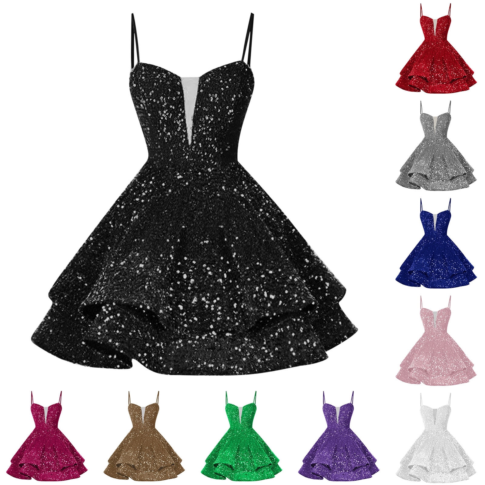 Jinhomg Womens Sequin Prom Dress 2025 Trendy Spaghetti Straps Layered