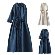Jinhomg Womens Shirt Dress Lightweight Comfy Cotton Linen Maxi Dresses Loose Fit Casual Solid Long Sleeve Button Down Dress with Pockets Spring Saving White L