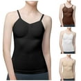 thumbnail image 1 of Jinhomg Womens Sleeveless Shapewear Spaghetti Strap V-Neck Tank Tops Basic Solid Spring Summer Workout Yoga Camisole with Chest Pad Coffee XL, 1 of 6