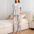 thumbnail image 1 of Jinhomg Womens Soft Cotton Pajamas Elegant Floral Print Long Sleeve Button Down Tops and Straight Pants Sets 2 Piece Casual Sleepwear Loungewear Blue L, 1 of 9