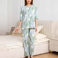 thumbnail image 1 of Jinhomg Womens Soft Cotton Pajamas Elegant Floral Print Long Sleeve Button Down Tops and Straight Pants Sets 2 Piece Casual Sleepwear Loungewear Seasonal Sale Green XL, 1 of 9