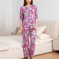 thumbnail image 1 of Jinhomg Womens Soft Cotton Pajamas Elegant Floral Print Long Sleeve Button Down Tops and Straight Pants Sets 2 Piece Casual Sleepwear Loungewear Red XL, 1 of 9