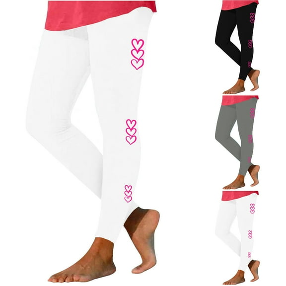 Jinhomg Womens Soft Leggings Love Print Full Length Yoga Pants Casual Going Out Pants Stretch Athletic Jogger Pants Black L