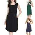 thumbnail image 1 of Jinhomg Womens Solid Nursing Dress Comfy Sleeveless Midi Breastfeeding Dress Fall Casual Maternity Pregnancy Dress Dark Blue M, 1 of 7