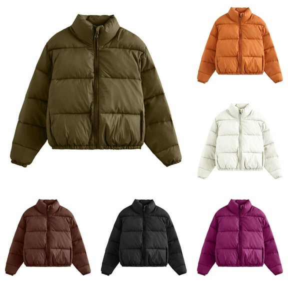 Jinhomg Womens Solid Padded Coat Fall Winter Comfy Long Sleeve Zip Up Down Jacket Winterproof Warm Outerwear Coffee S