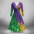 thumbnail image 1 of Jinhomg Womens Sparkle Holiday Dresses Novelty Mardi Gras Sequin Print Dress Flowy Swing Long Sleeve Crew Neck Midi Dress Carnival Party Dress Fall Saving Multicolor L, 1 of 5