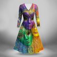 thumbnail image 1 of Jinhomg Womens Sparkle Holiday Dresses Novelty Mardi Gras Sequin Print Dress Flowy Swing Long Sleeve Crew Neck Midi Dress Carnival Party Dress Multicolor M, 1 of 5