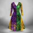 thumbnail image 1 of Jinhomg Womens Sparkle Holiday Dresses Novelty Mardi Gras Sequin Print Dress Flowy Swing Long Sleeve Crew Neck Midi Dress Carnival Party Dress Spring Saving Today Multicolor XXL, 1 of 5