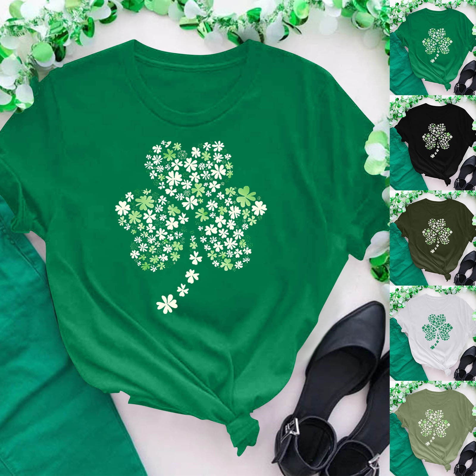 St. Patrick's Day Women's Lucky Shamrock T-Shirt - Green Short Sleeve Tee For Irish Parties