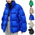 thumbnail image 1 of Jinhomg Womens Stand Collar Coat Fall Winter Warm Full-Zip Puffer Jacket Loose Cozy Long Sleeve Down Coats Summer Saving Blue XXL, 1 of 7