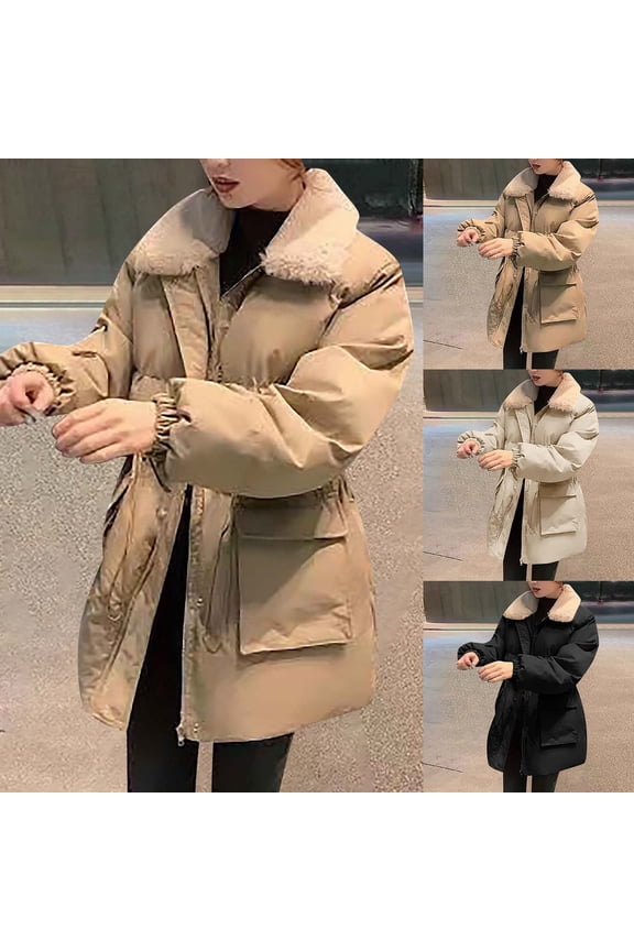 Womens Stylish Coat Soft Cozy Fleece Trim Long Length Puffer Jacket Fall Winter Thermal Cozy Long Double Closure Outerwear with Pockets White S