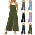 thumbnail image 1 of Jinhomg Womens Summer Sleeveless Jumpsuits Casual Spaghetti Strap Wide Leg Overalls Loose Fit Solid Color Long Romper with Pockets Army Green XL, 1 of 9