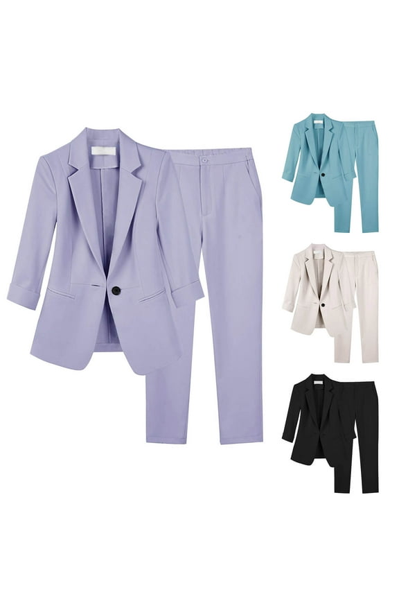 Womens Summer Work Sets 2 Piece Cotton Linen Suits Dressy Casual Notched Lapel One Button Blazer with Flat Front Pants Beige L